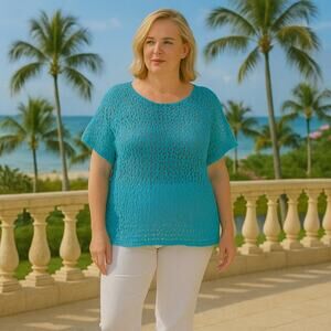 NWT Chico's Sweater Women's Sz 4 (2X) Open Stitch Waterloo Blue Dolman Sleeve